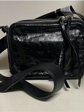 AllSaints Black Patent Leather Double-Zip Crossbody